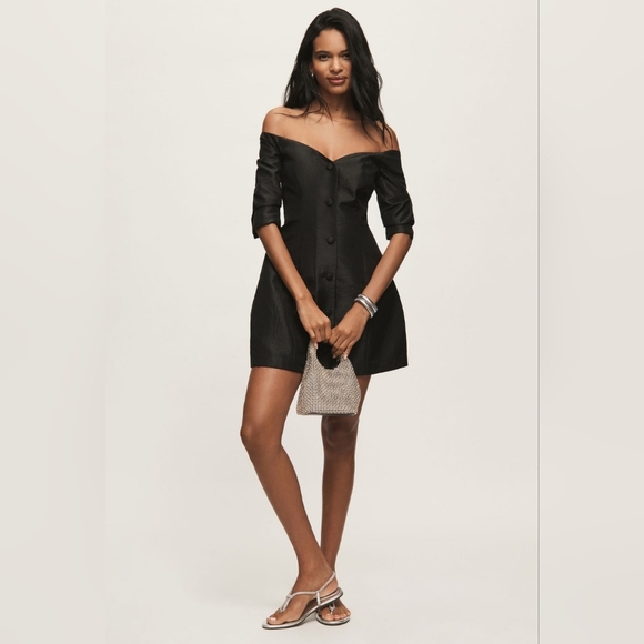 Hutch Long Sleeve Off The Shoulder Black Mini Dress - Picture 8 of 8